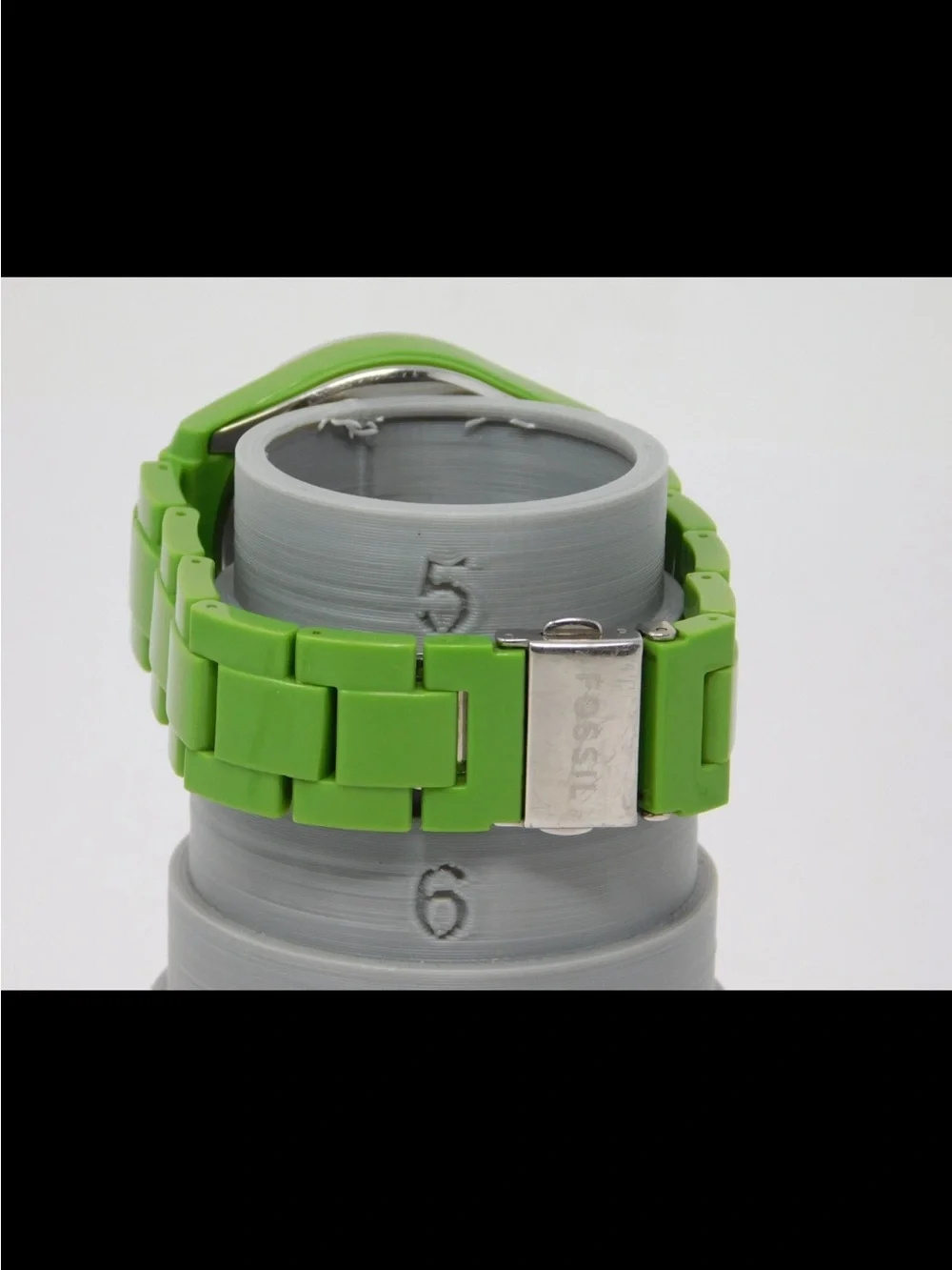 Fossil Women's Watch ES 2368 Lime Green Link Chrono White Dial Crystals Ladies